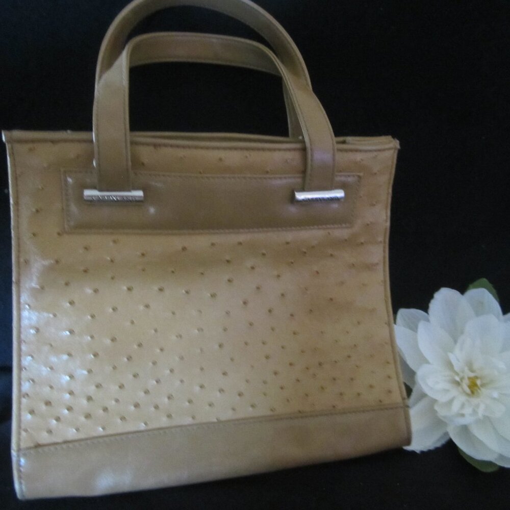 Carryland Tan Faux Ostrich Vinyl Two Handle Handbag